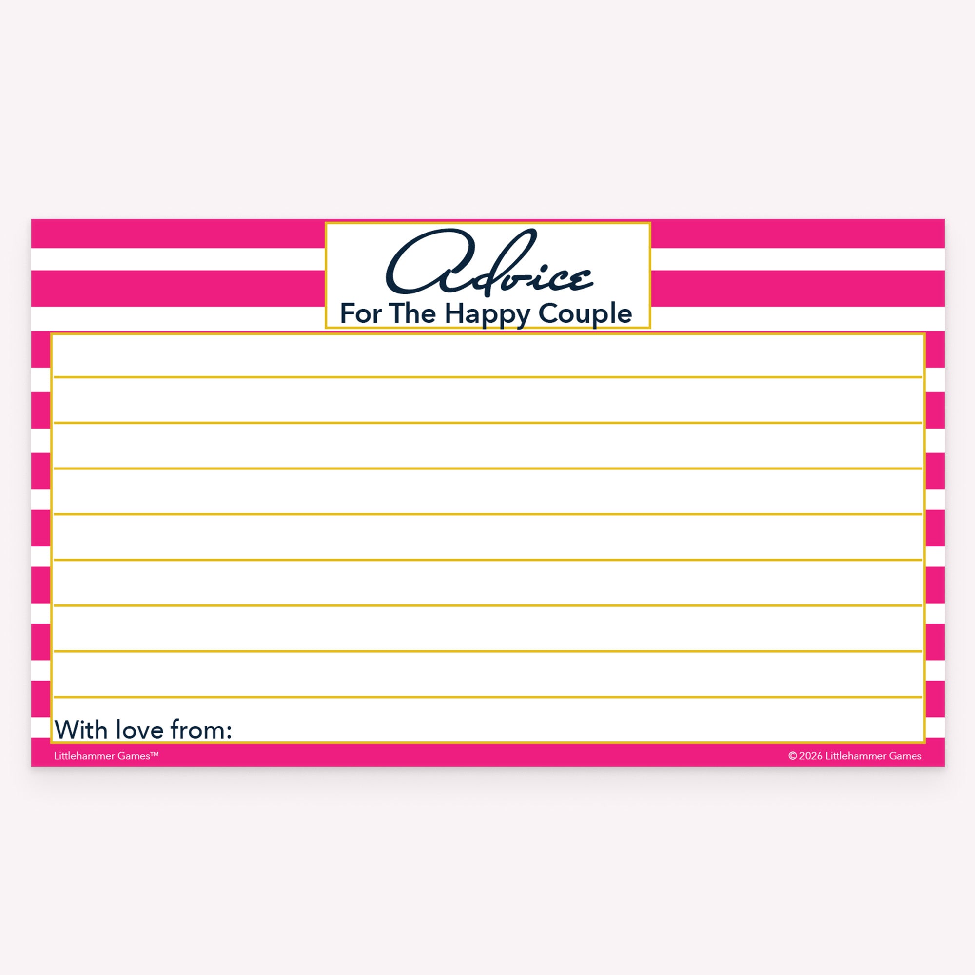 Pink-striped Advice for the Happy Couple wedding card with guest notes