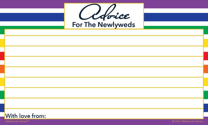 Rainbow stripe newlywed advice card with decorative background and writing space
