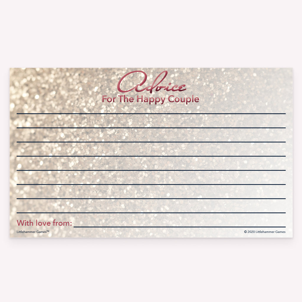 Printable glittery rose gold Advice for the Happy Couple card for wedding guests