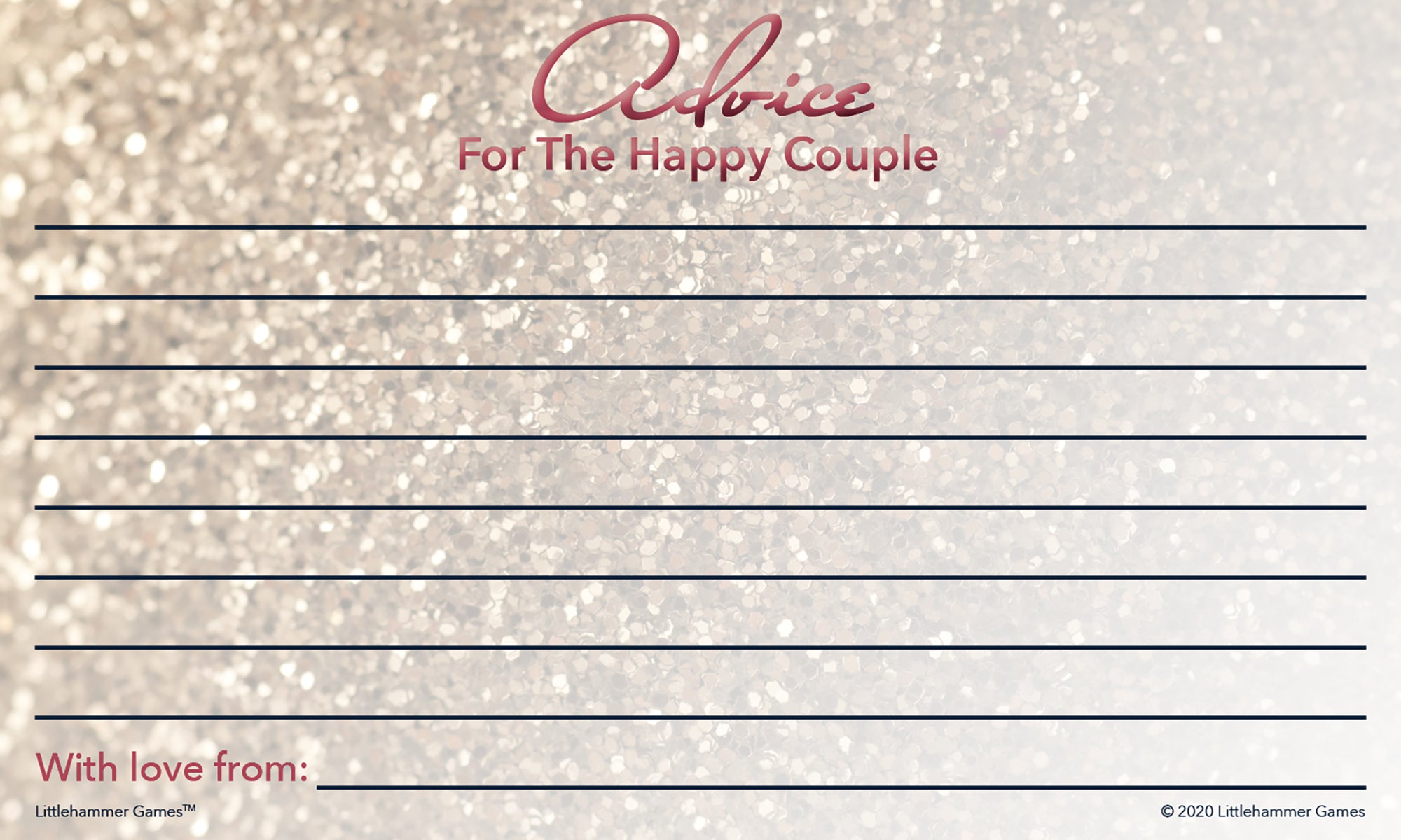 Printable glittery rose gold Advice for the Happy Couple card for wedding guests