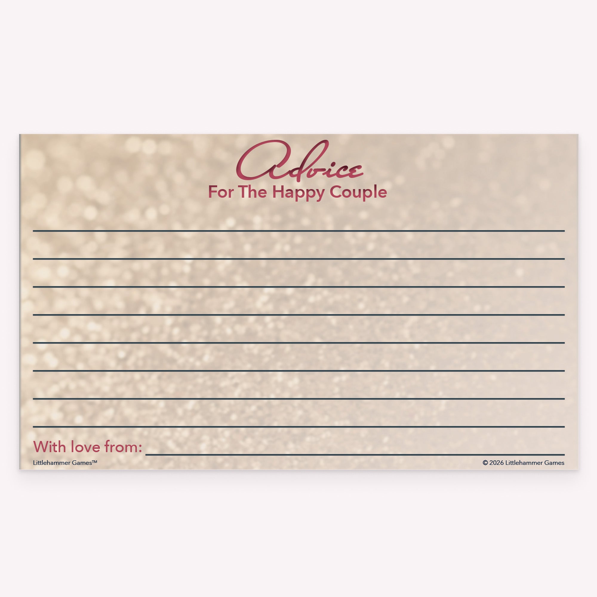 Printable glittery rose gold Advice for the Happy Couple card for wedding guests