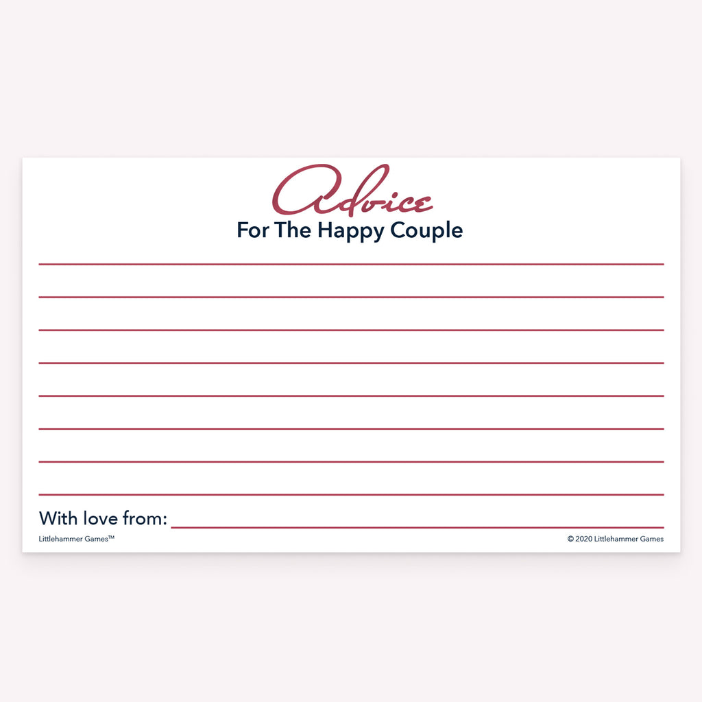 Printable rose gold wedding card for advice and well wishes