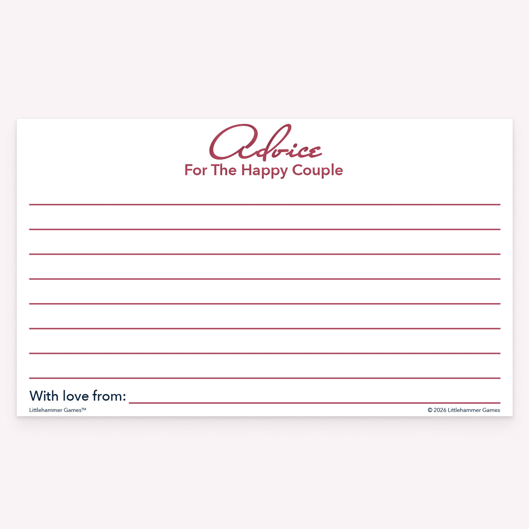 Printable rose gold wedding card for advice and well wishes