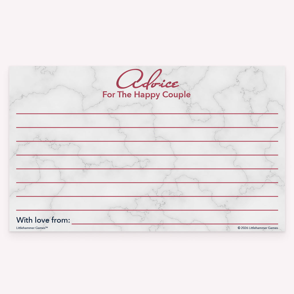 Rose gold and marble wedding shower advice card with blank lined area