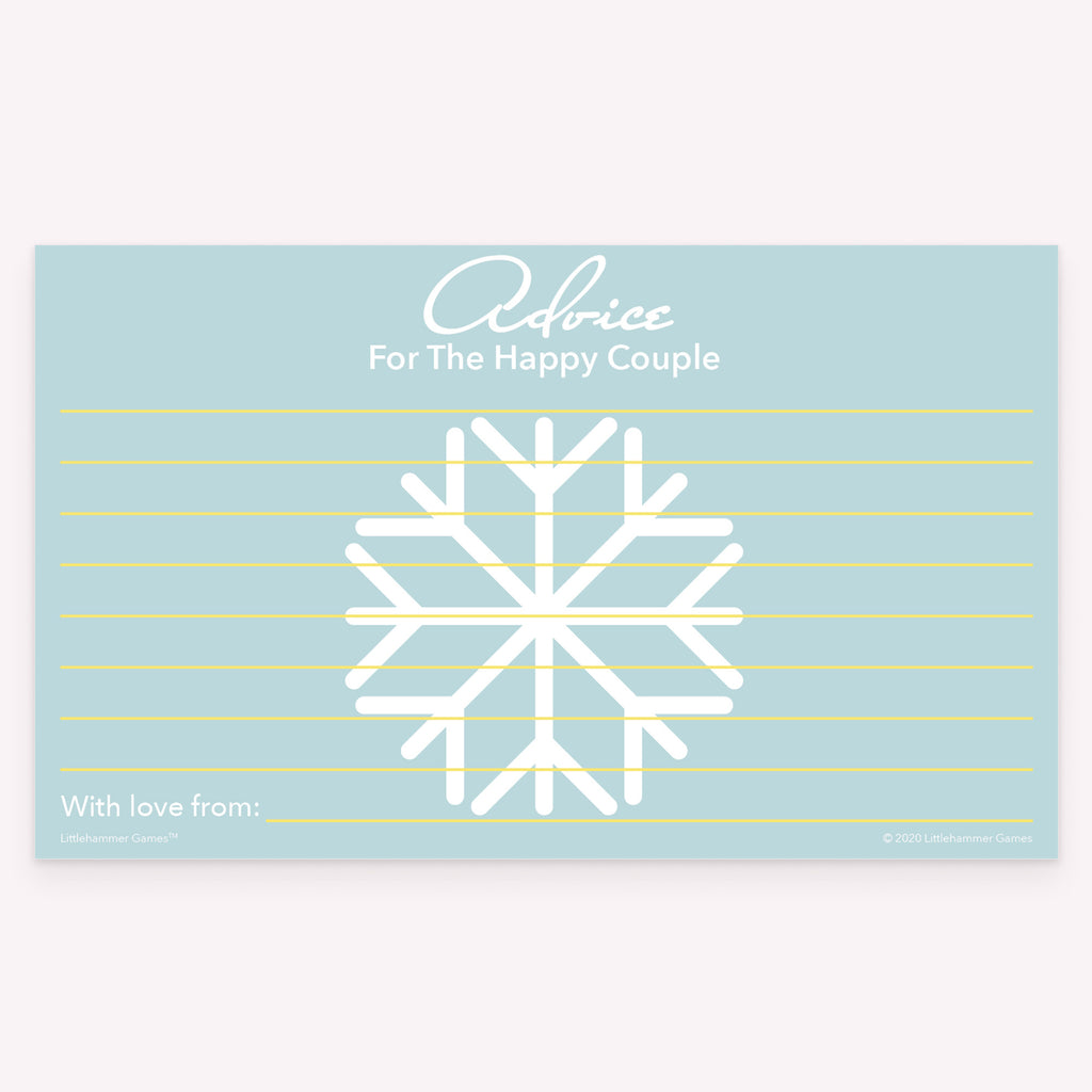 Snowflake wedding reception advice card for sharing love and laughter