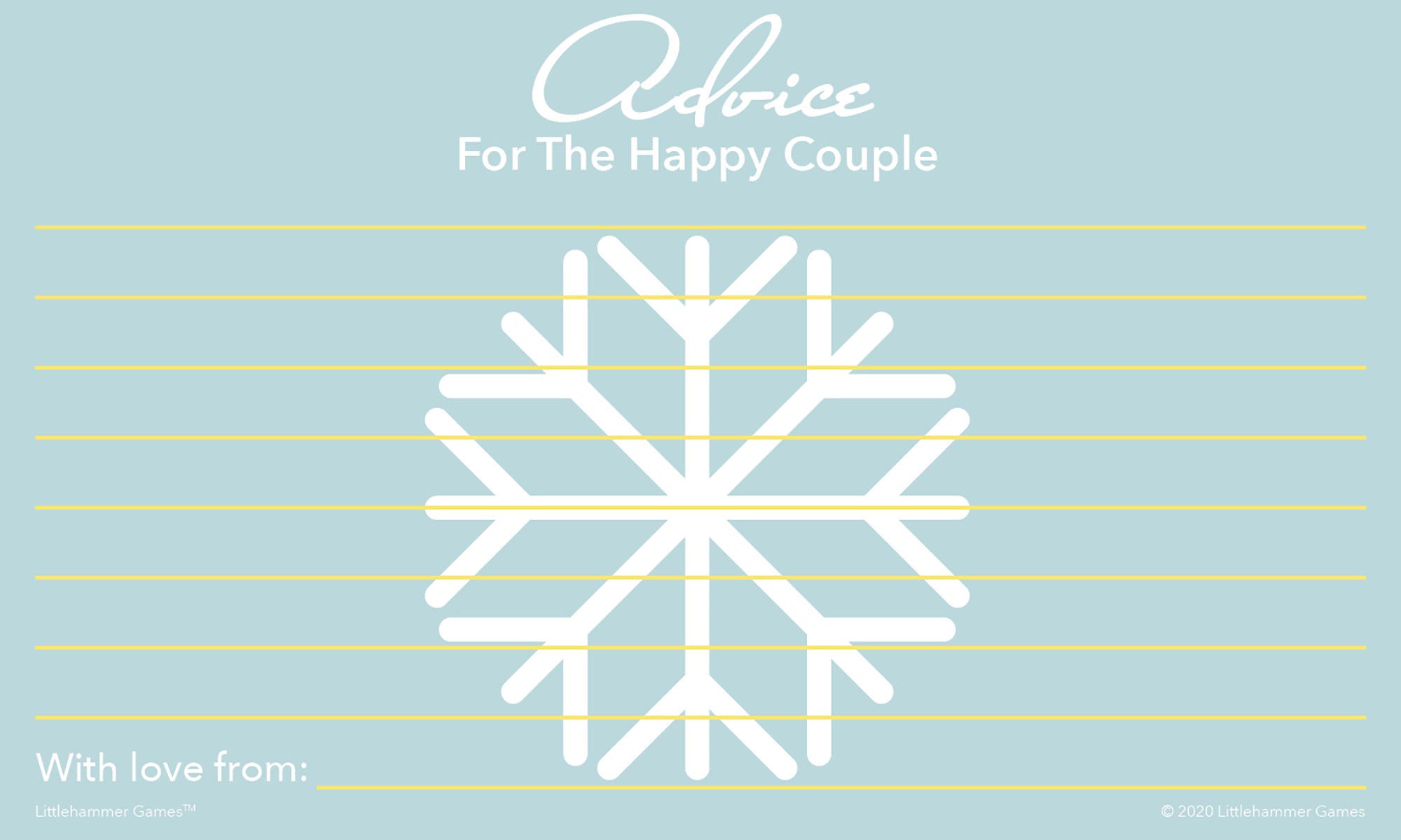 Snowflake wedding reception advice card for sharing love and laughter
