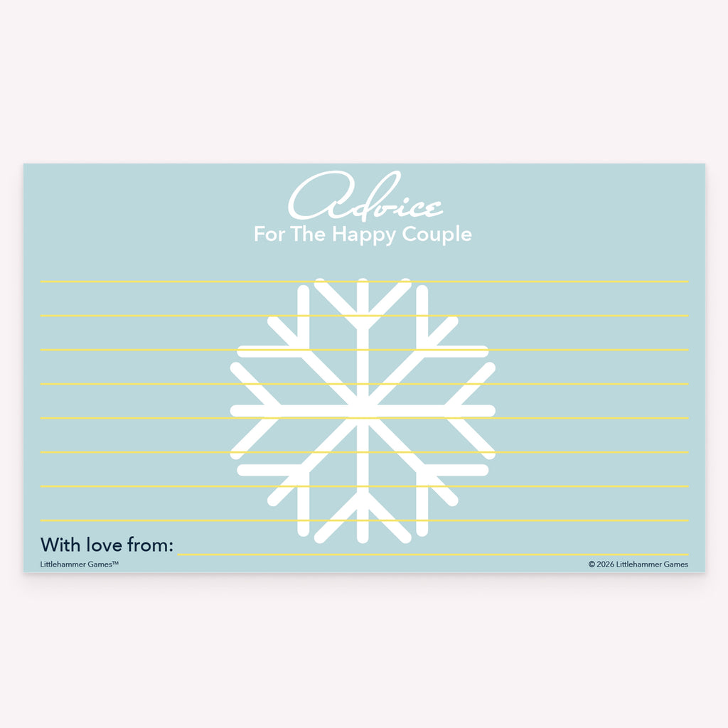 Snowflake wedding reception advice card for sharing love and laughter