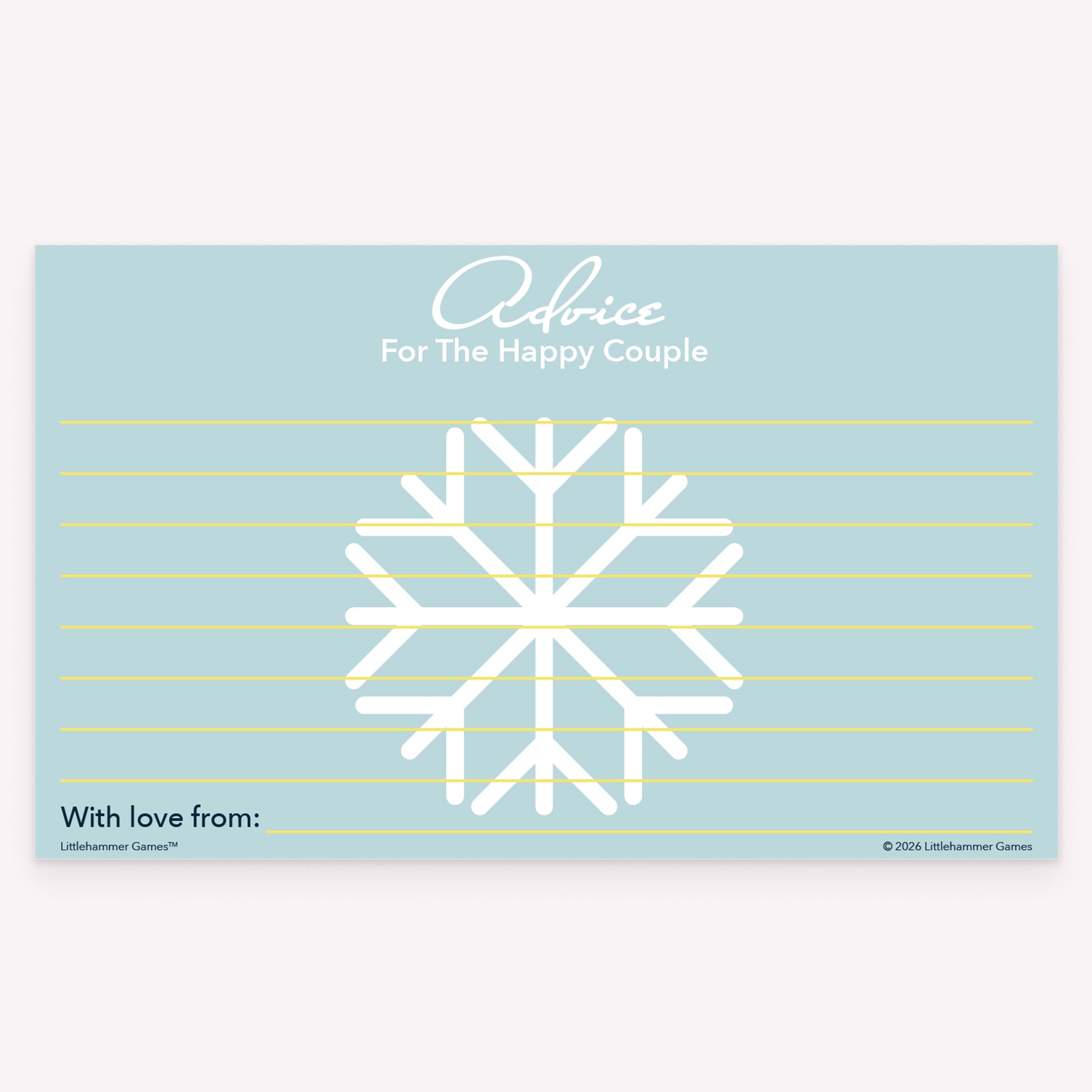 Snowflake wedding reception advice card for sharing love and laughter