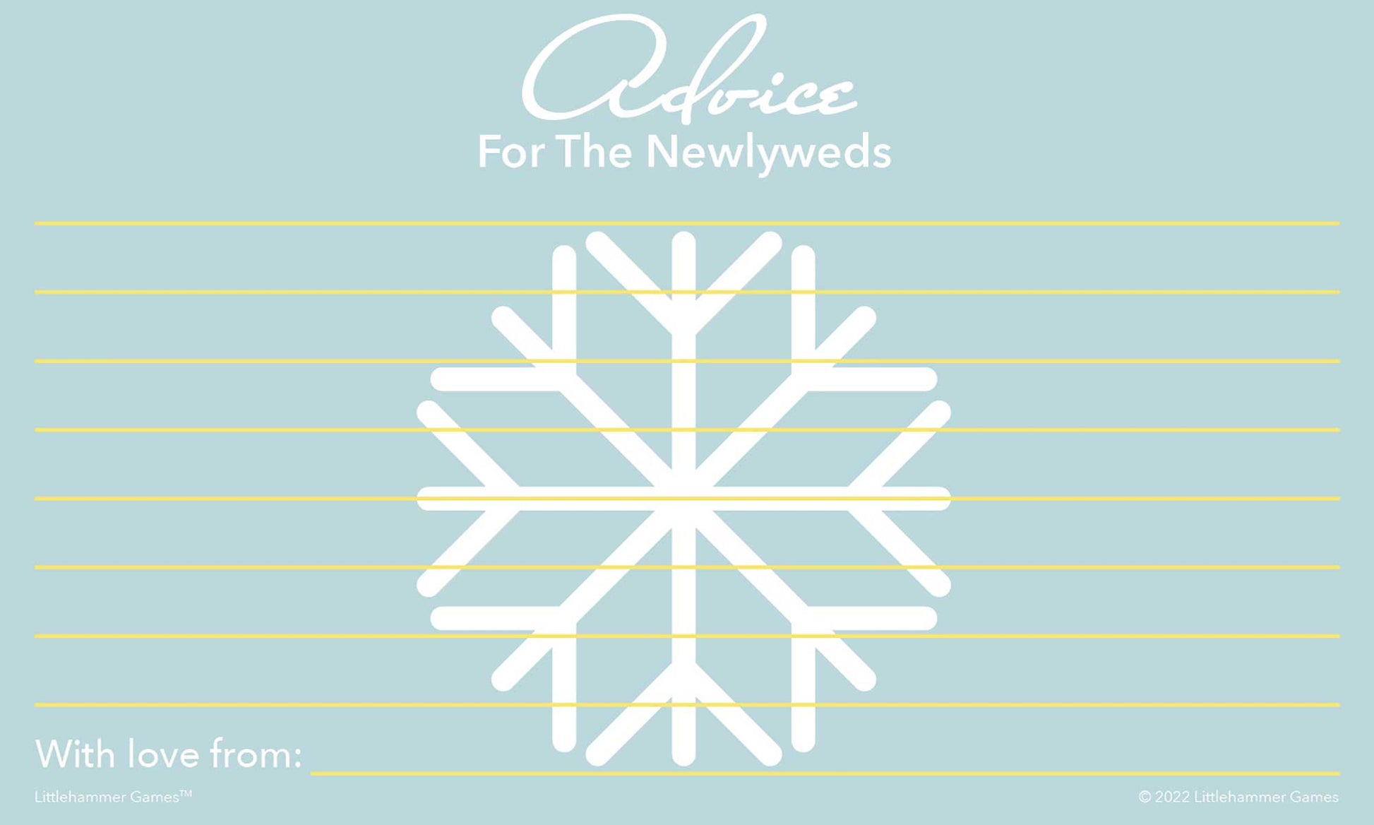Printable snowflake Advice for the Newlyweds wedding keepsake card
