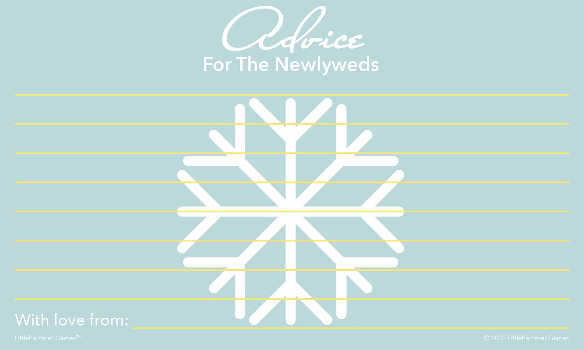Printable snowflake Advice for the Newlyweds wedding keepsake card