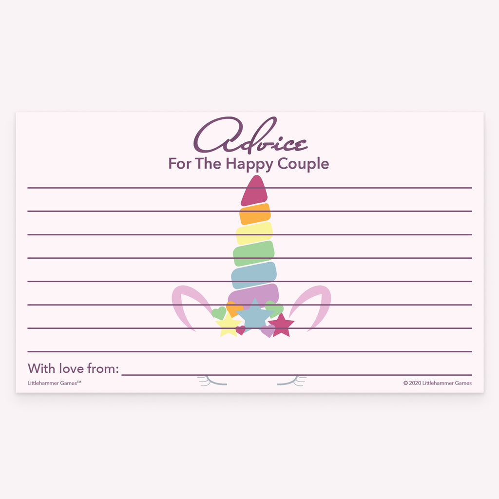 Printable unicorn-themed happy couple marriage advice card