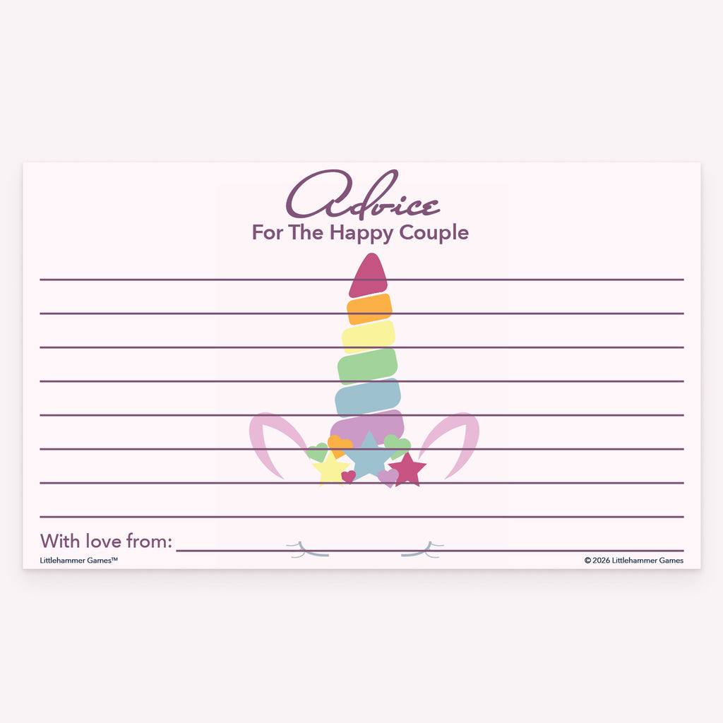 Printable unicorn-themed happy couple marriage advice card