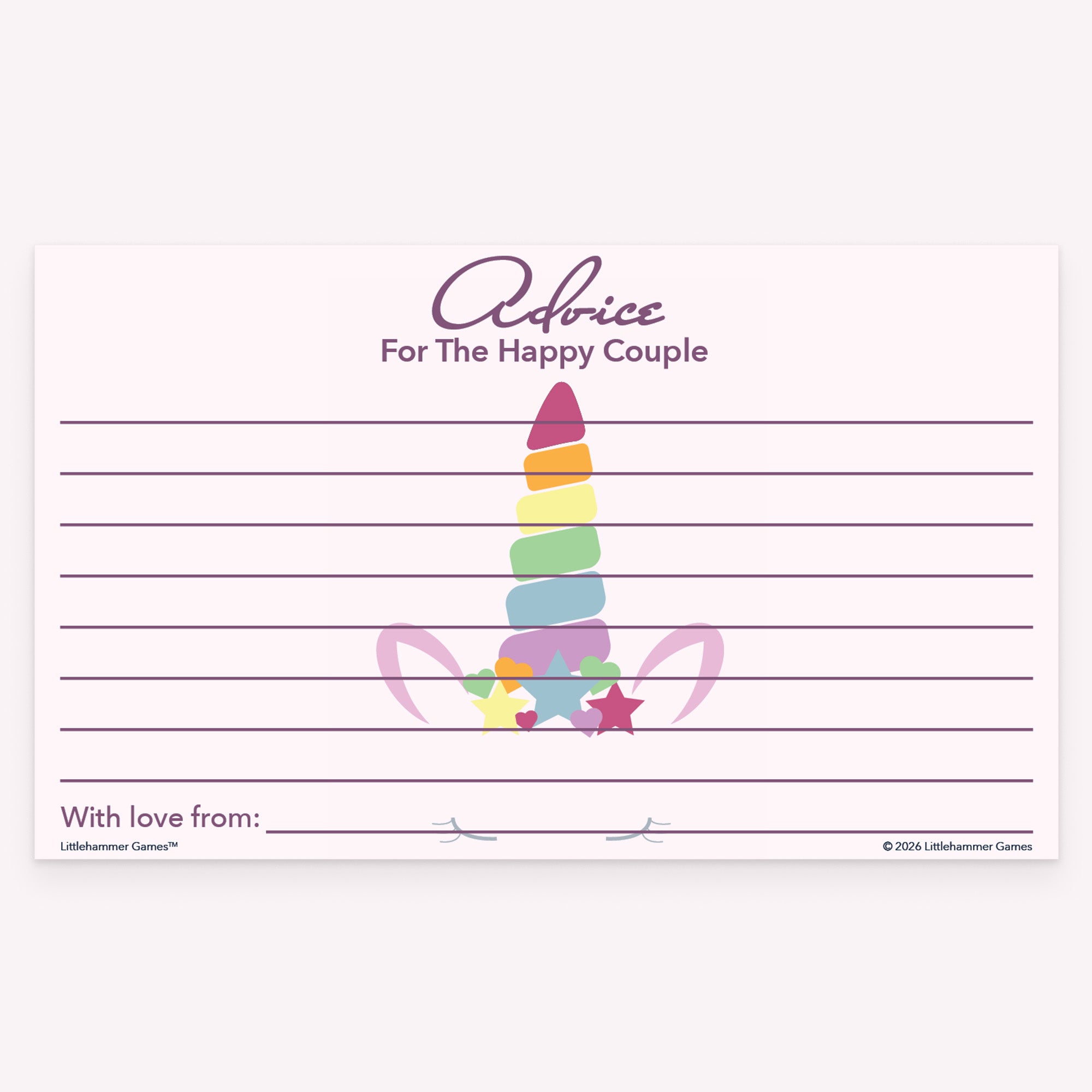 Printable unicorn-themed happy couple marriage advice card