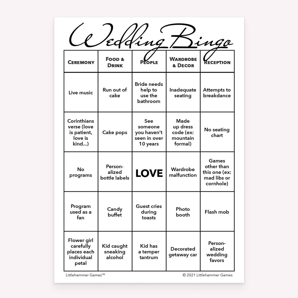 Black and white design wedding printable Bride and Groom Wedding Bingo card