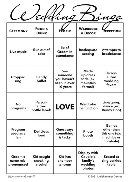 2 Grooms Wedding Bingo printable wedding activity in black and white style