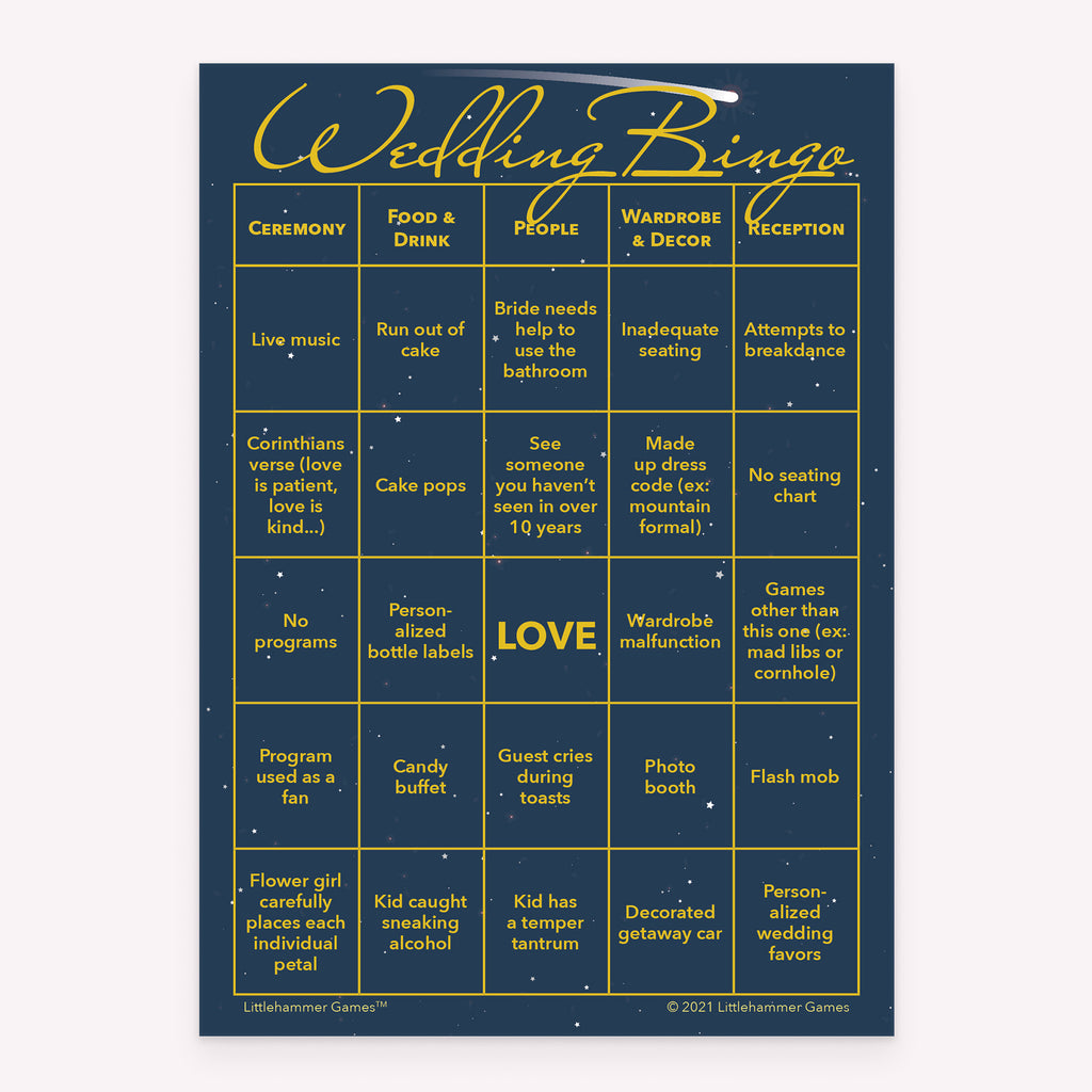 Celestial-style printable wedding Bride and Groom Wedding Bingo card