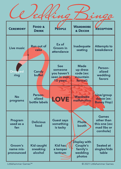 Flamingo printable wedding game card for 2 Grooms Wedding Bingo