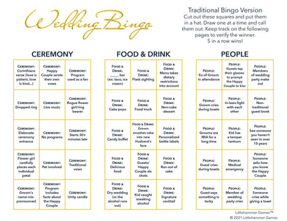 2 Grooms Wedding Bingo wedding printable calling card in gold and white