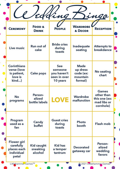 Rainbow polka dot 2 Brides Wedding Bingo printable card