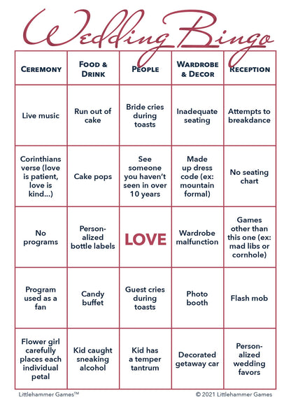 Printable wedding 2 Brides Wedding Bingo game card with rose gold design