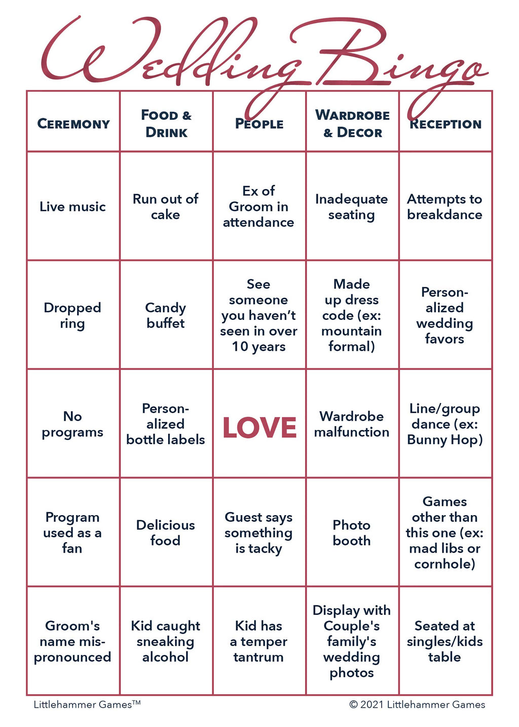 2 Grooms Wedding Bingo printable card in rose gold theme