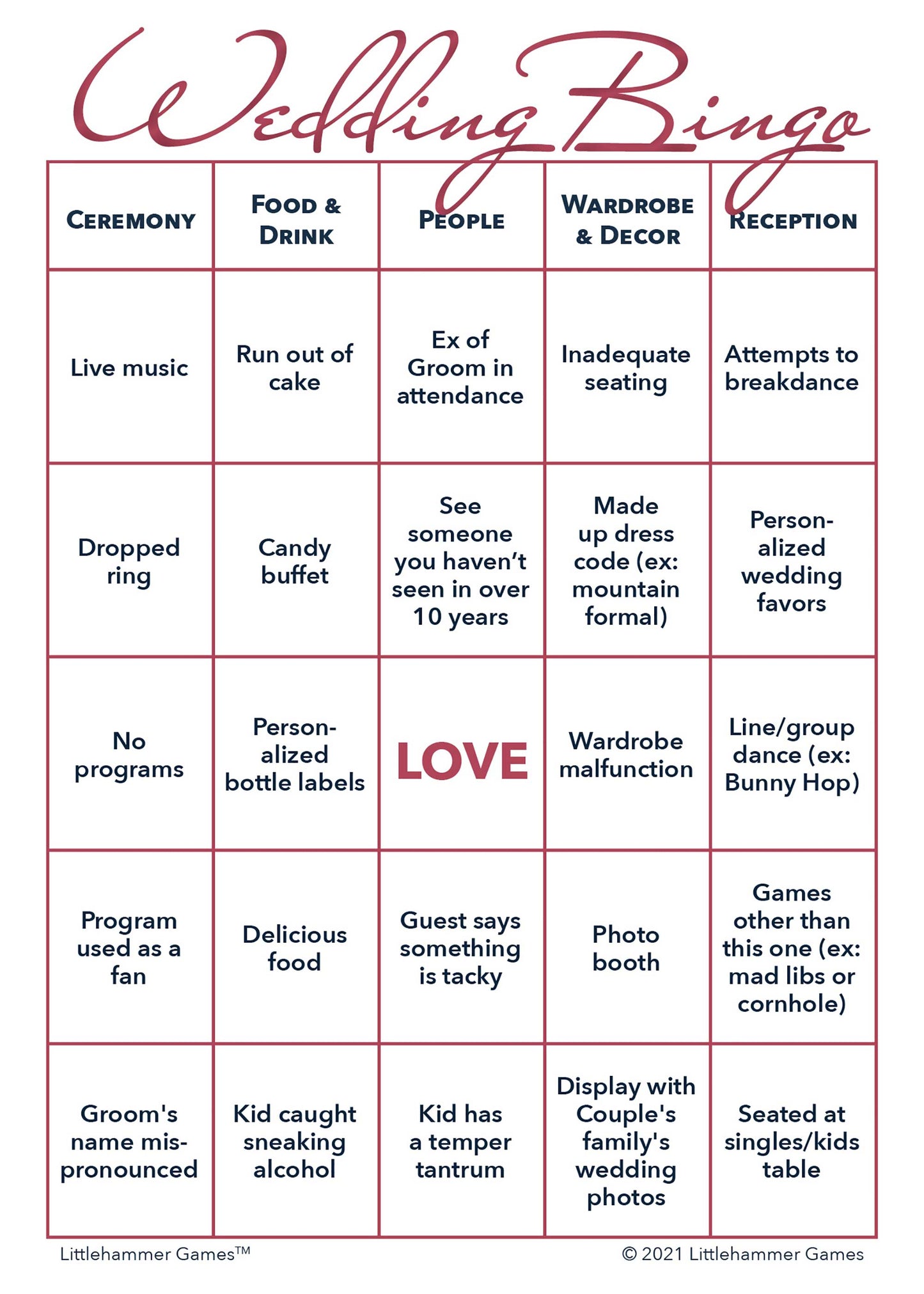 2 Grooms Wedding Bingo printable card in rose gold theme