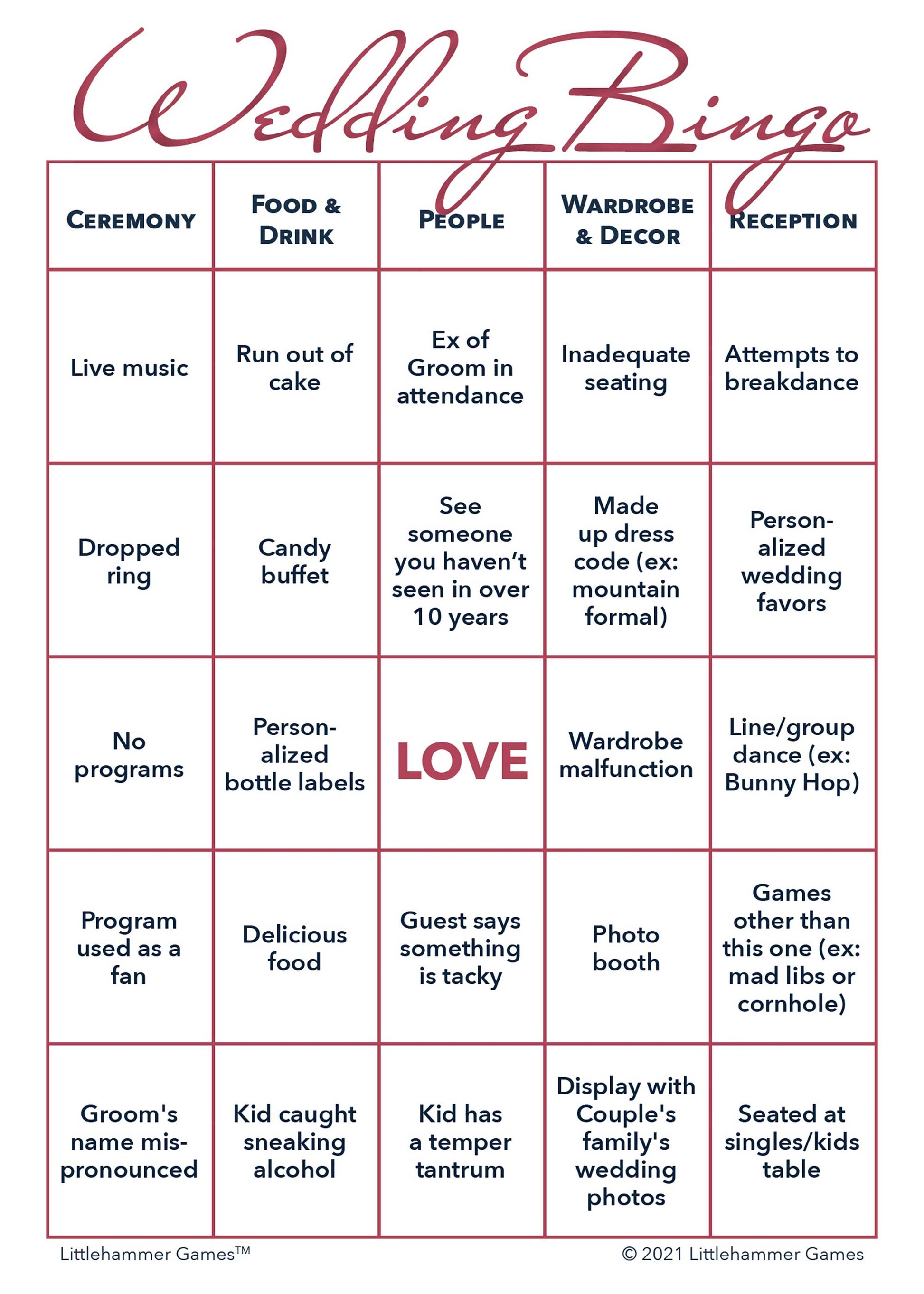2 Grooms Wedding Bingo printable card in rose gold theme