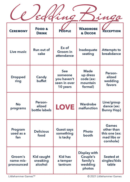 2 Grooms Wedding Bingo printable card in rose gold theme
