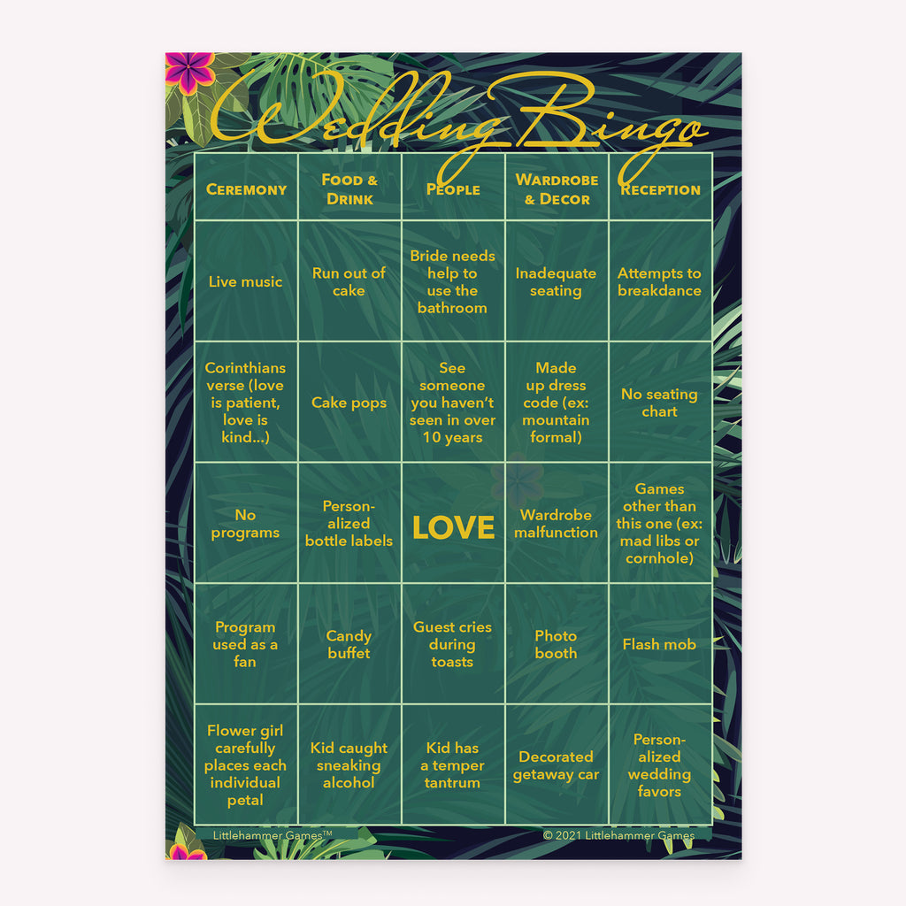 Tropical printable wedding game card for Bride and Groom Wedding Bingo