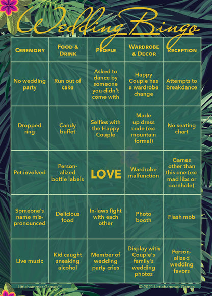 Tropical design wedding printable Gender Neutral Wedding Bingo card