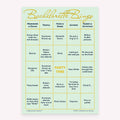 Bachelorette Bingo bachelorette party printable activity card in mint and gold