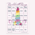 Unicorn-themed printable Bachelorette Bingo bachelorette party game card