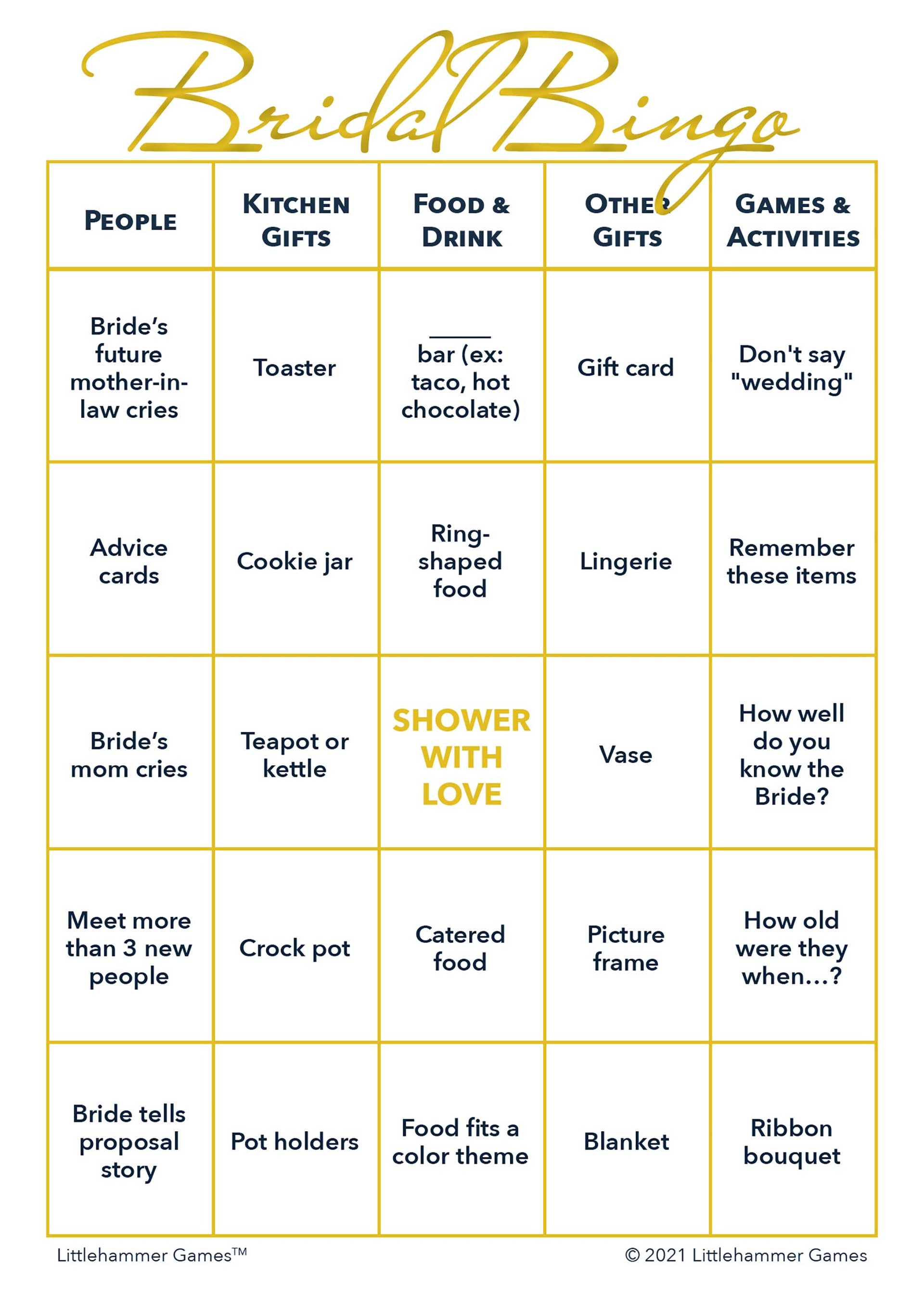 GoldBet Bingo Card