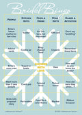 Bridal Bingo game card with a snowflake background