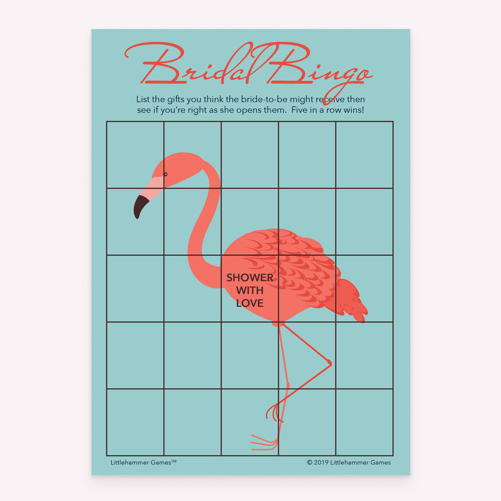Flamingo-themed Bridal Gift Bingo game card