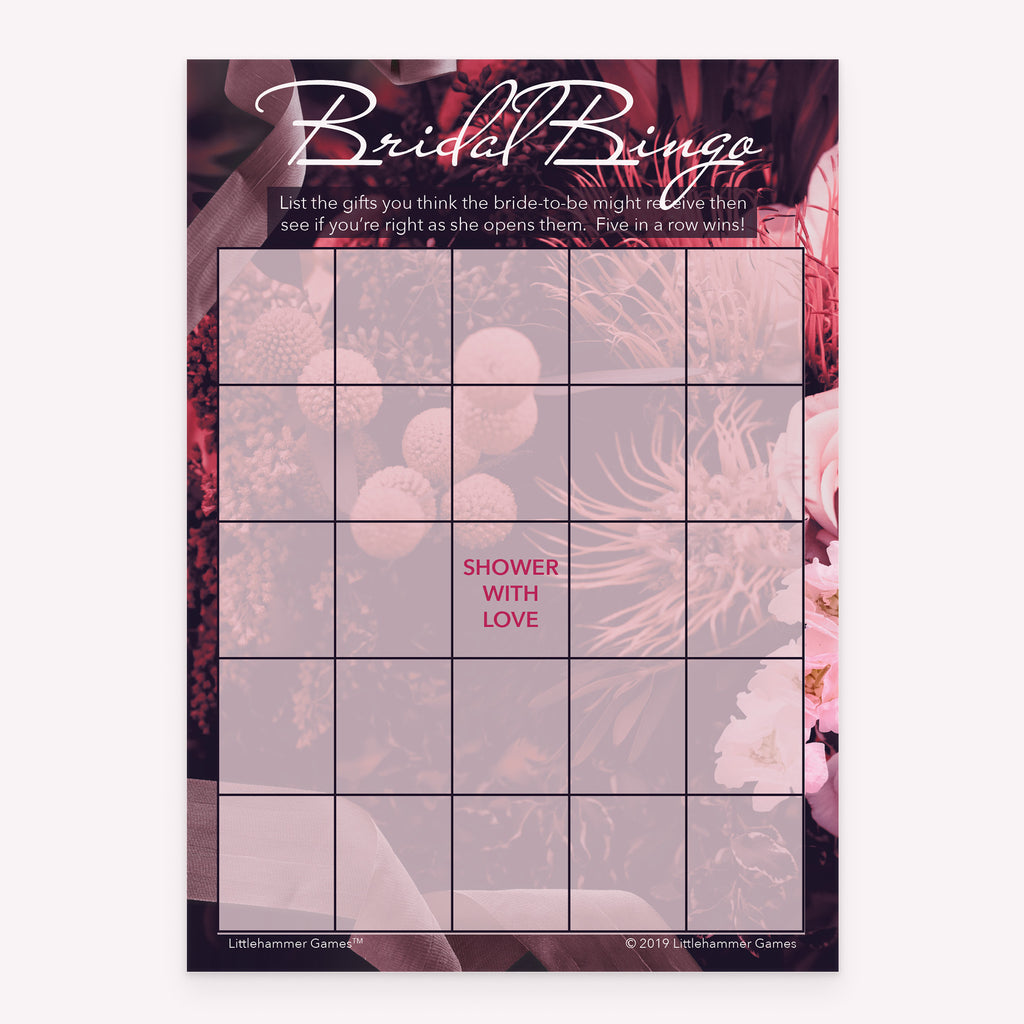 Dark floral Bridal Gift Bingo game card