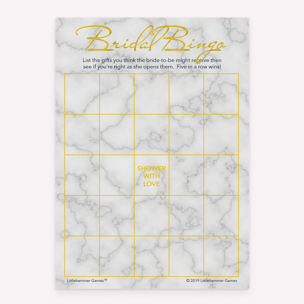 Gold and marble Bridal Gift Bingo game card