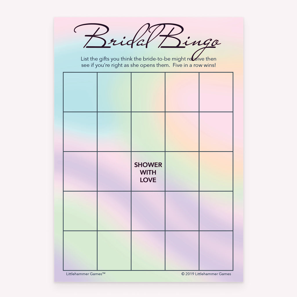 Holographic-themed Bridal Gift Bingo game card