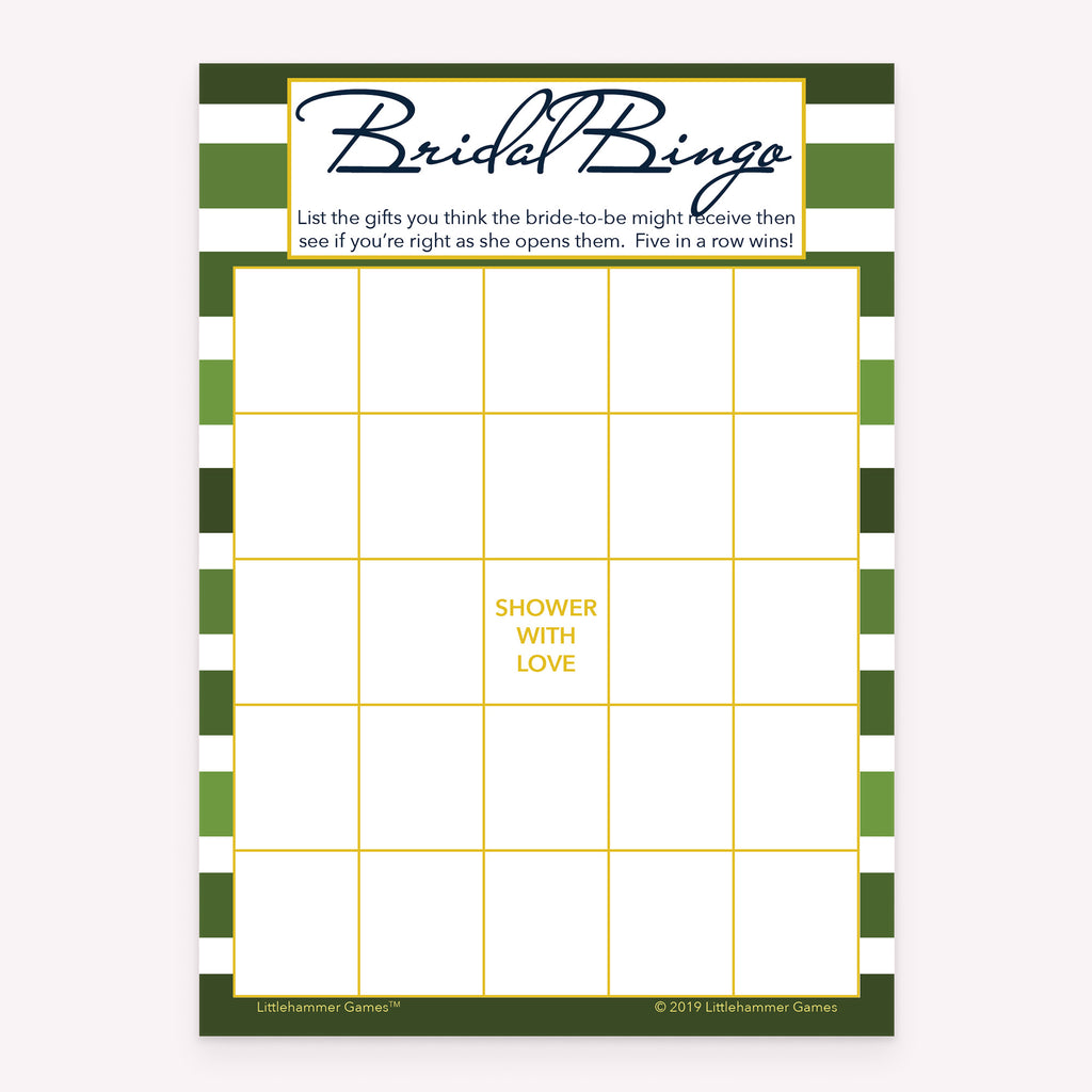 Green-striped Bridal Gift Bingo game card