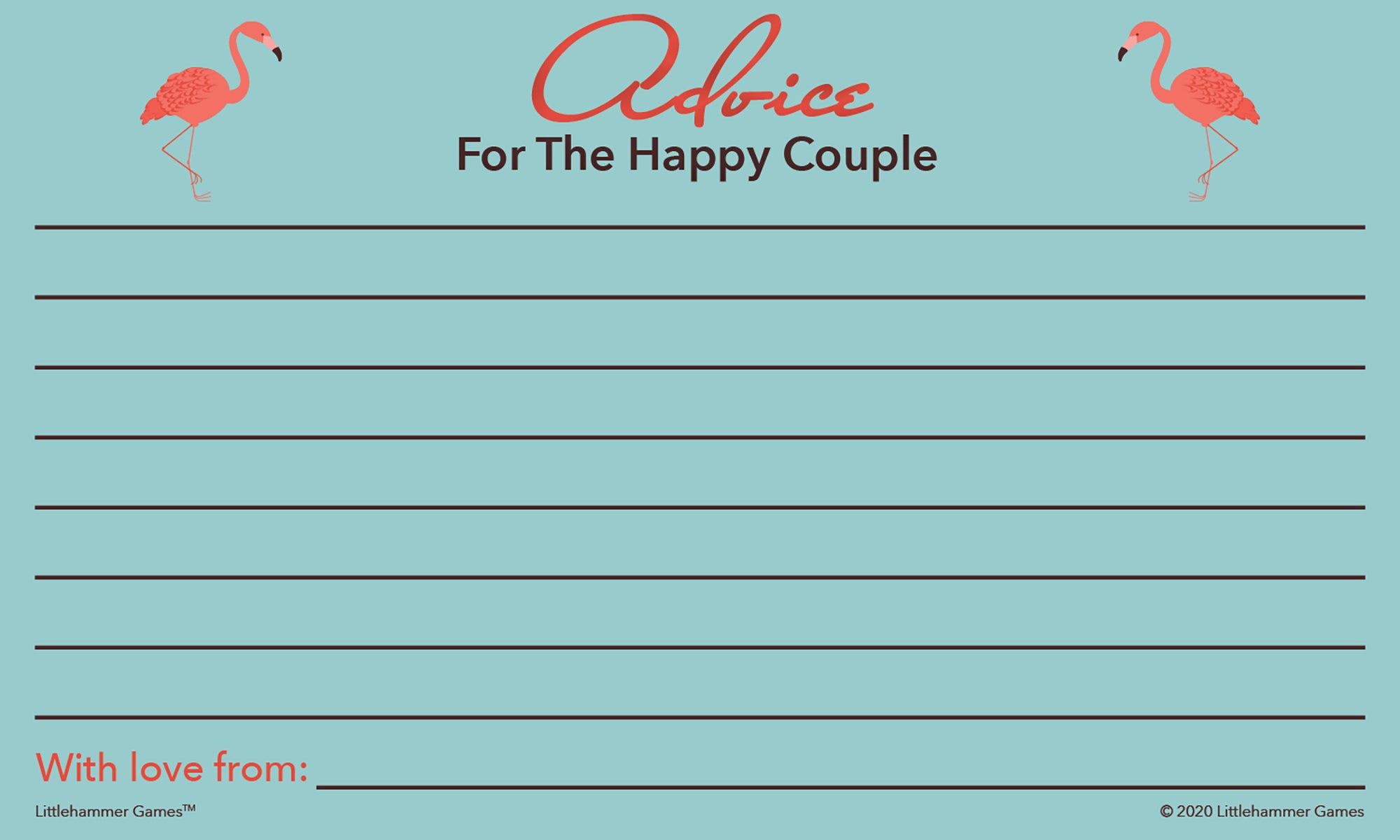 Flamingo-themed Advice for the Happy Couple cards
