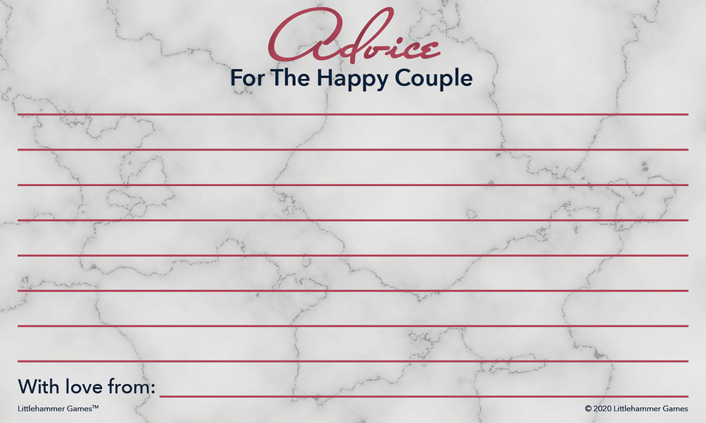 Rose gold and marble Advice for the Happy Couple cards