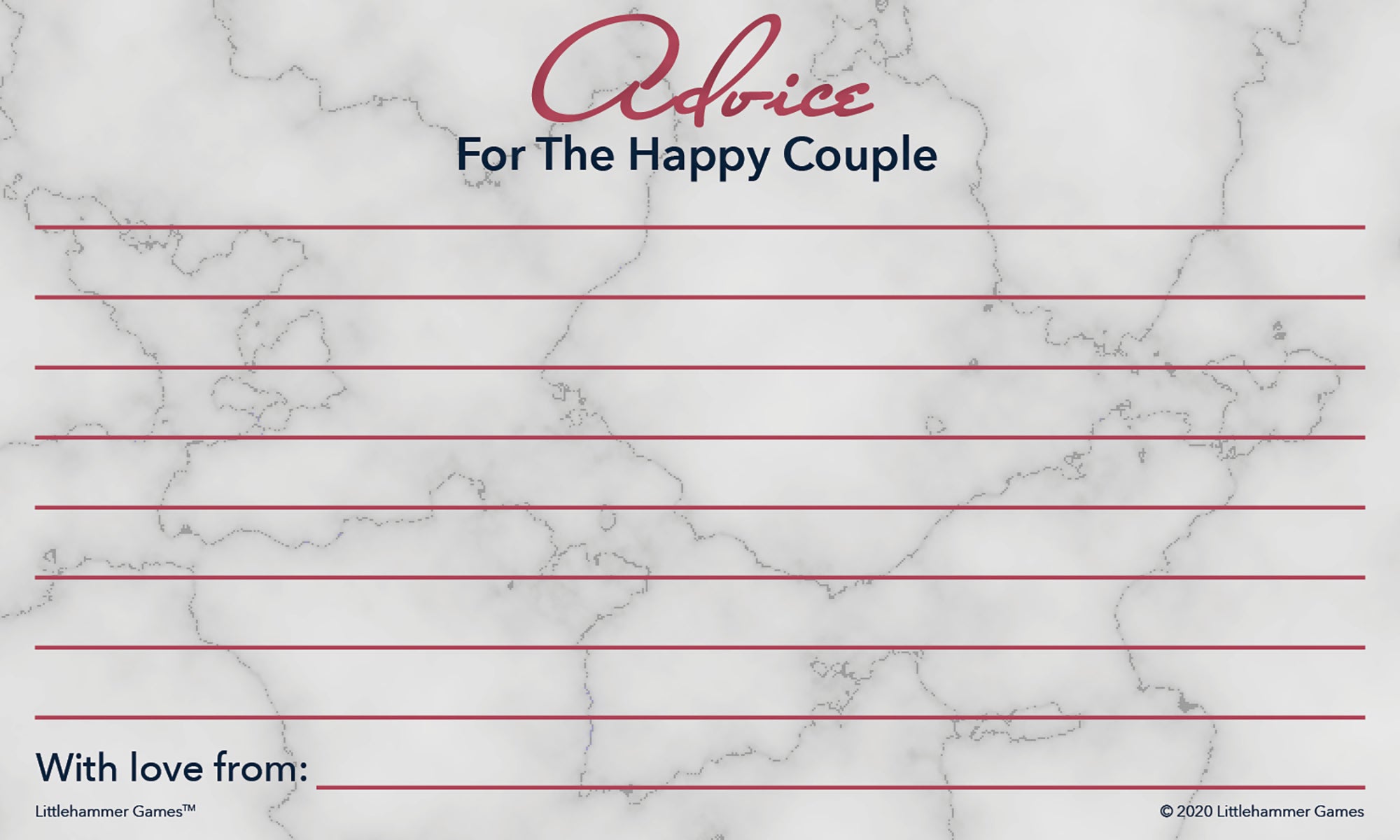 Rose gold and marble Advice for the Happy Couple cards