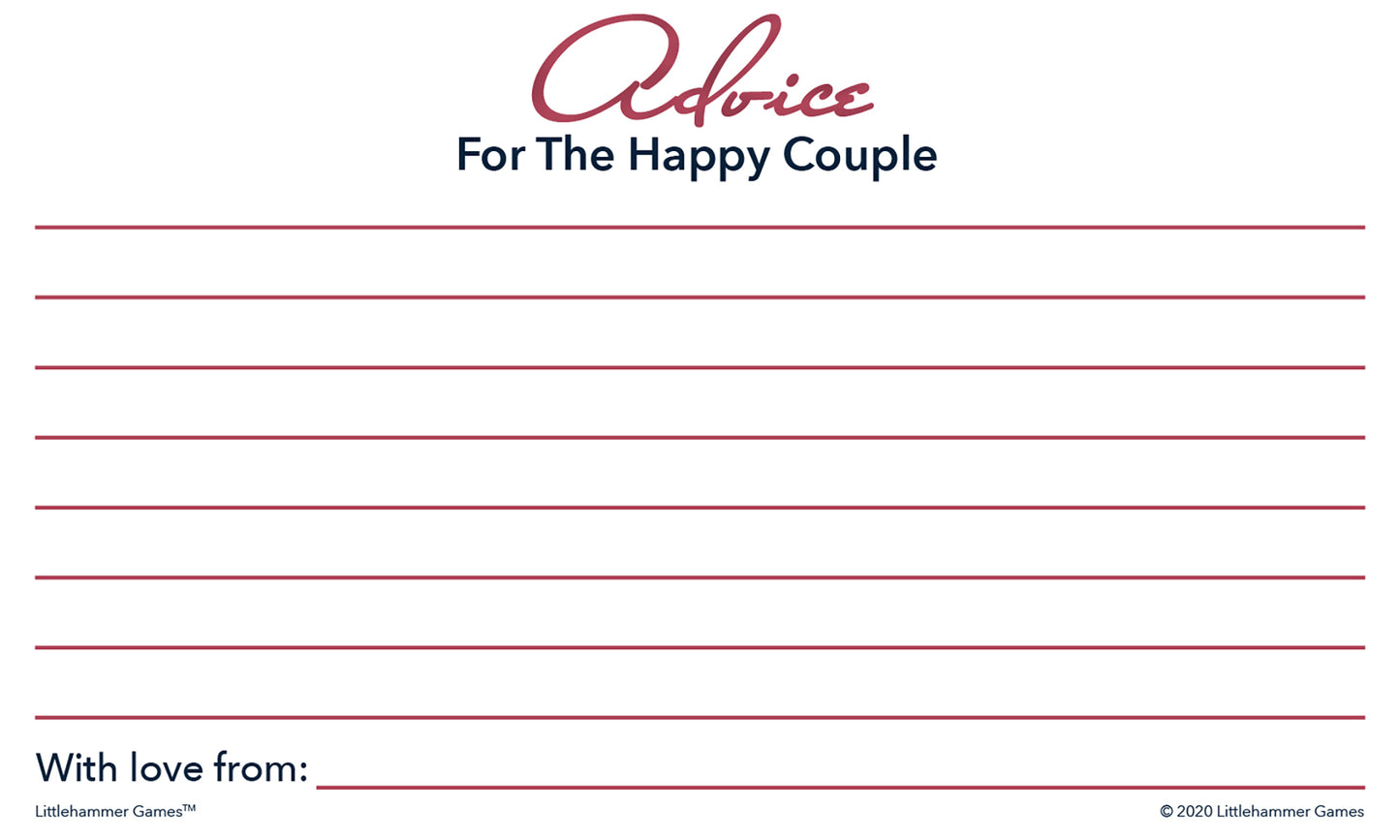 Rose gold and white Advice for the Happy Couple cards