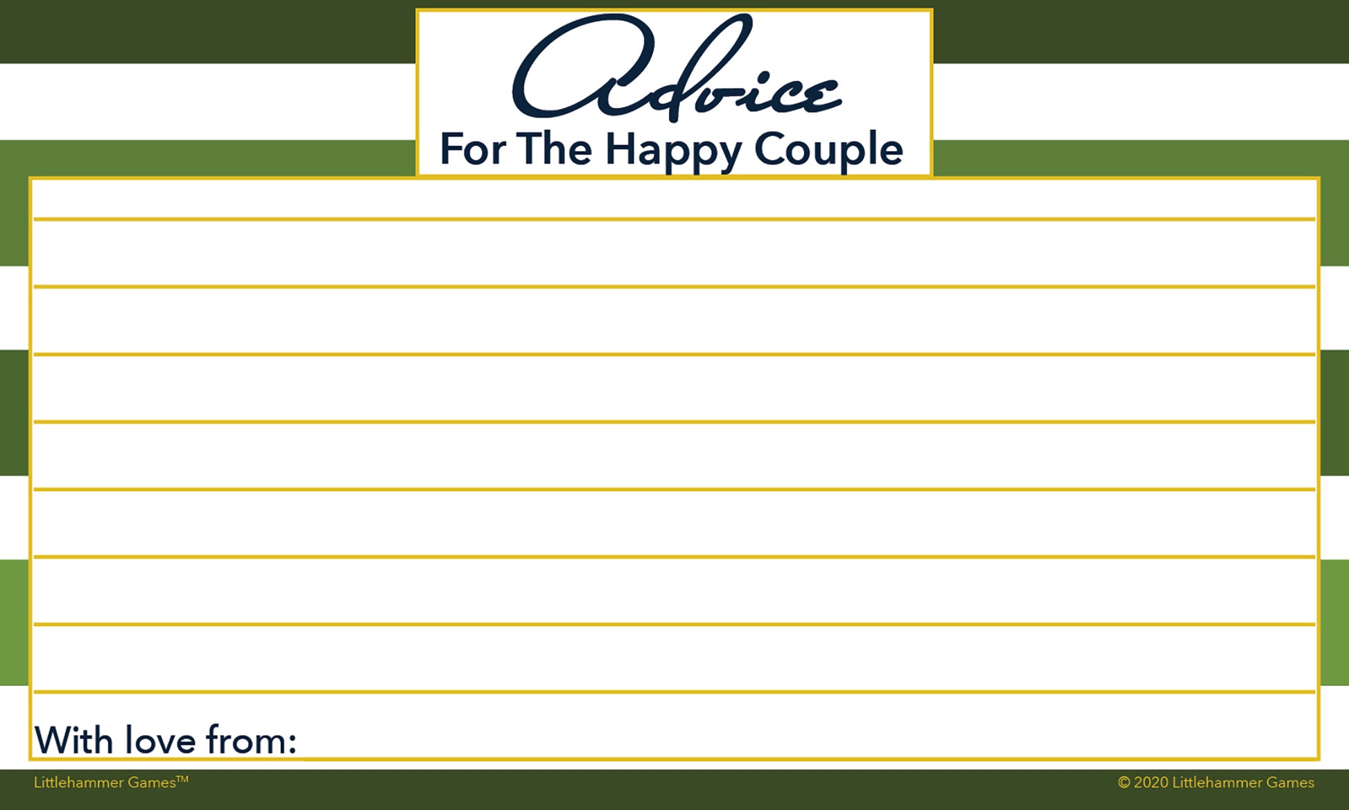Green-striped Advice for the Happy Couple cards