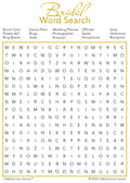 Bridal Word Search game card with a gold and white background