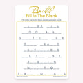 Bridal Fill in the Blank bridal shower printable activity card in gold and white