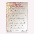 Bridal shower printable Bridal Fill in the Blank card featuring glittery rose gold background