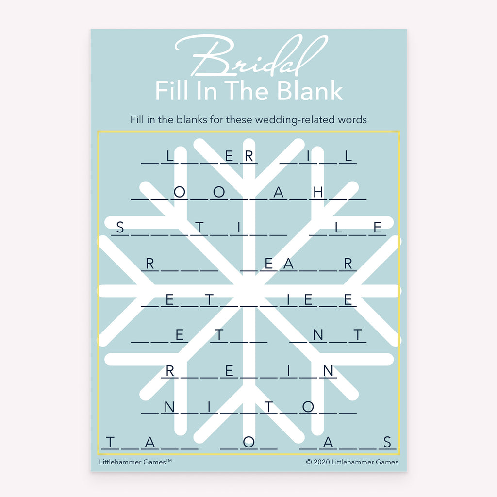 Snowflake style printable bridal shower Bridal Fill in the Blank card