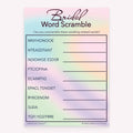 Bridal Word Scramble bridal shower printable game card featuring hologram style