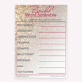 Bridal Word Scramble printable bridal shower activity in glittery rose gold style